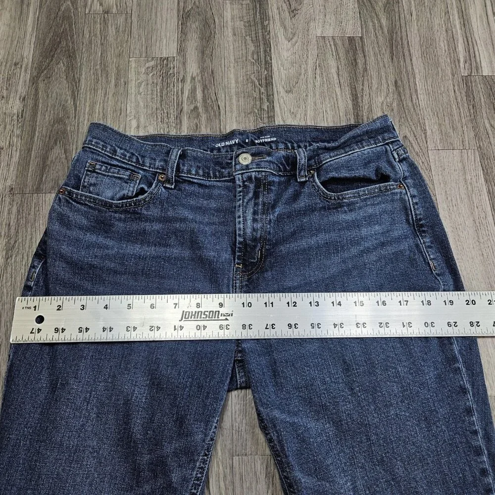 Old Navy Mid Rise Boyfriend Jeans Womens 8 Blue Distressed Raw Hem Stretch Denim